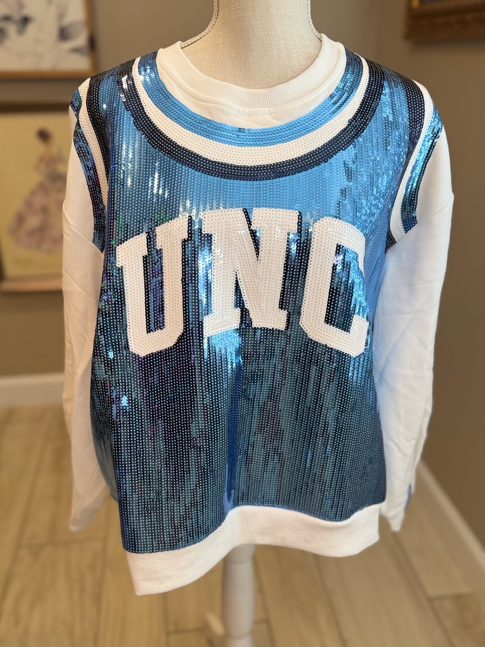New! QUEEN OF SPARKLES Licensed UNC Sequin Basketball Jersey Sweatshirt